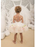 Floral Tulle Knee Length Sheer Buttons Back Flower Girl Dress